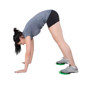Fitness Balance Trainer with a person demonstrating a forward bend exercise.
