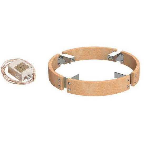 Adjustable wooden ring with metal connectors for crafting projects.