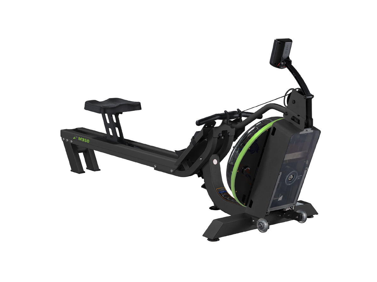 Rowing machine featuring a sleek black design and adjustable resistance for effective workouts.
