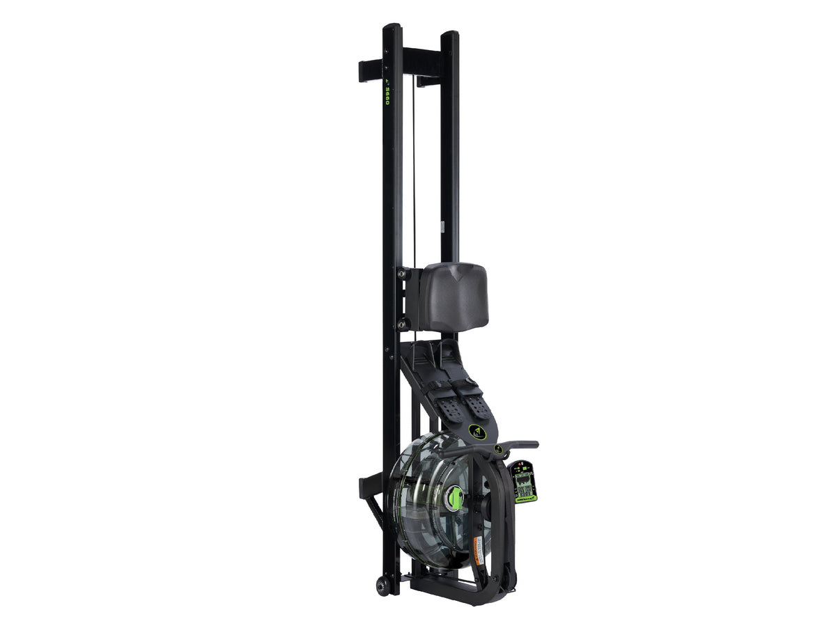 Rowing machine with adjustable resistance and sleek black design for effective workouts.