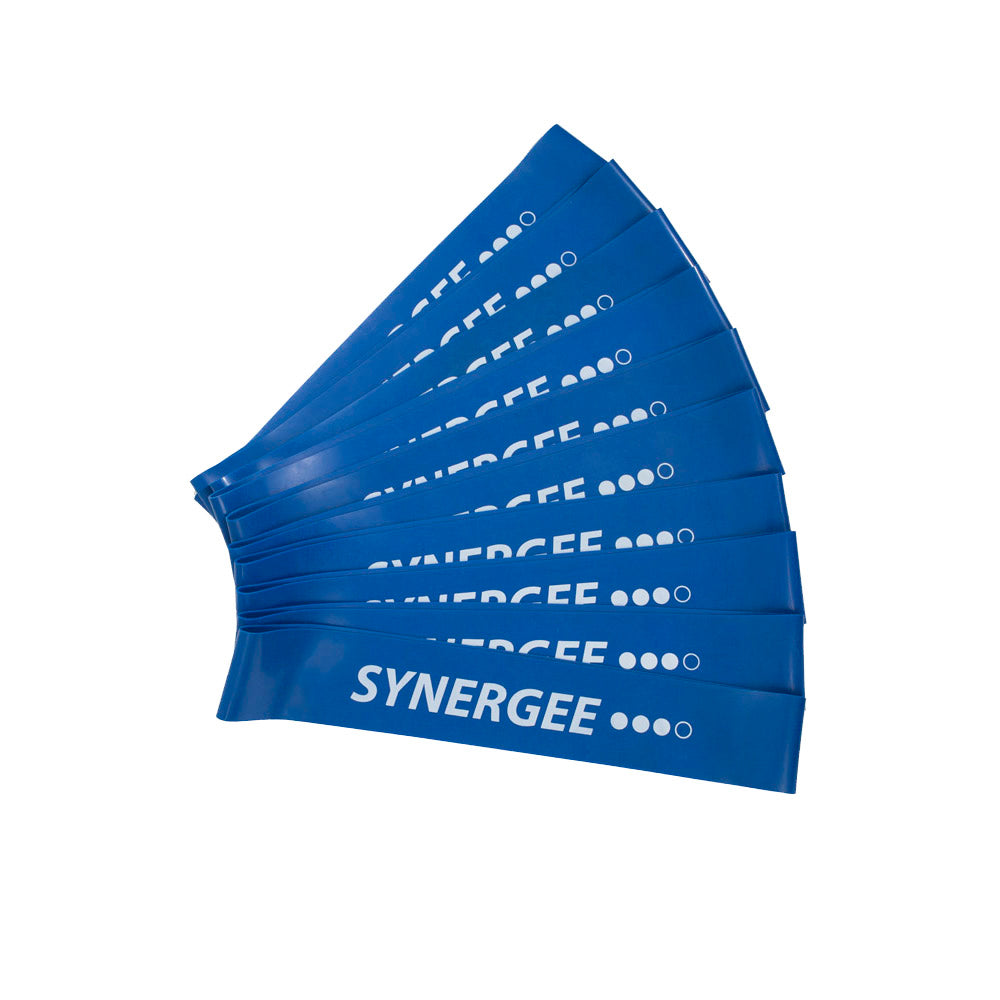 Synergee resistance bands in blue, ideal for strength training and workouts.