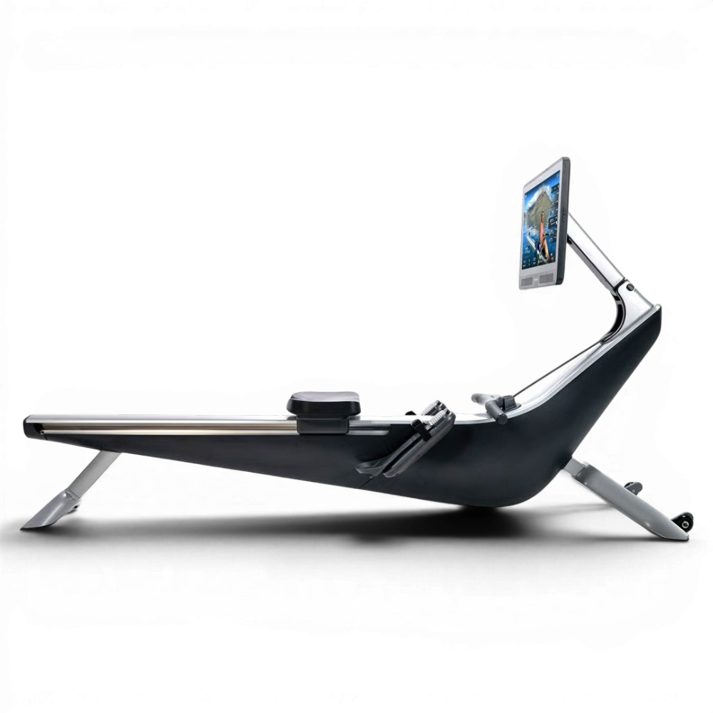 Rowing machine with sleek design and adjustable monitor for fitness enthusiasts.