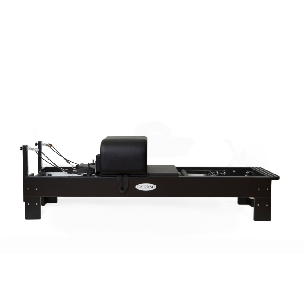 Rowing machine with a sleek black frame and compact design for efficient workouts.