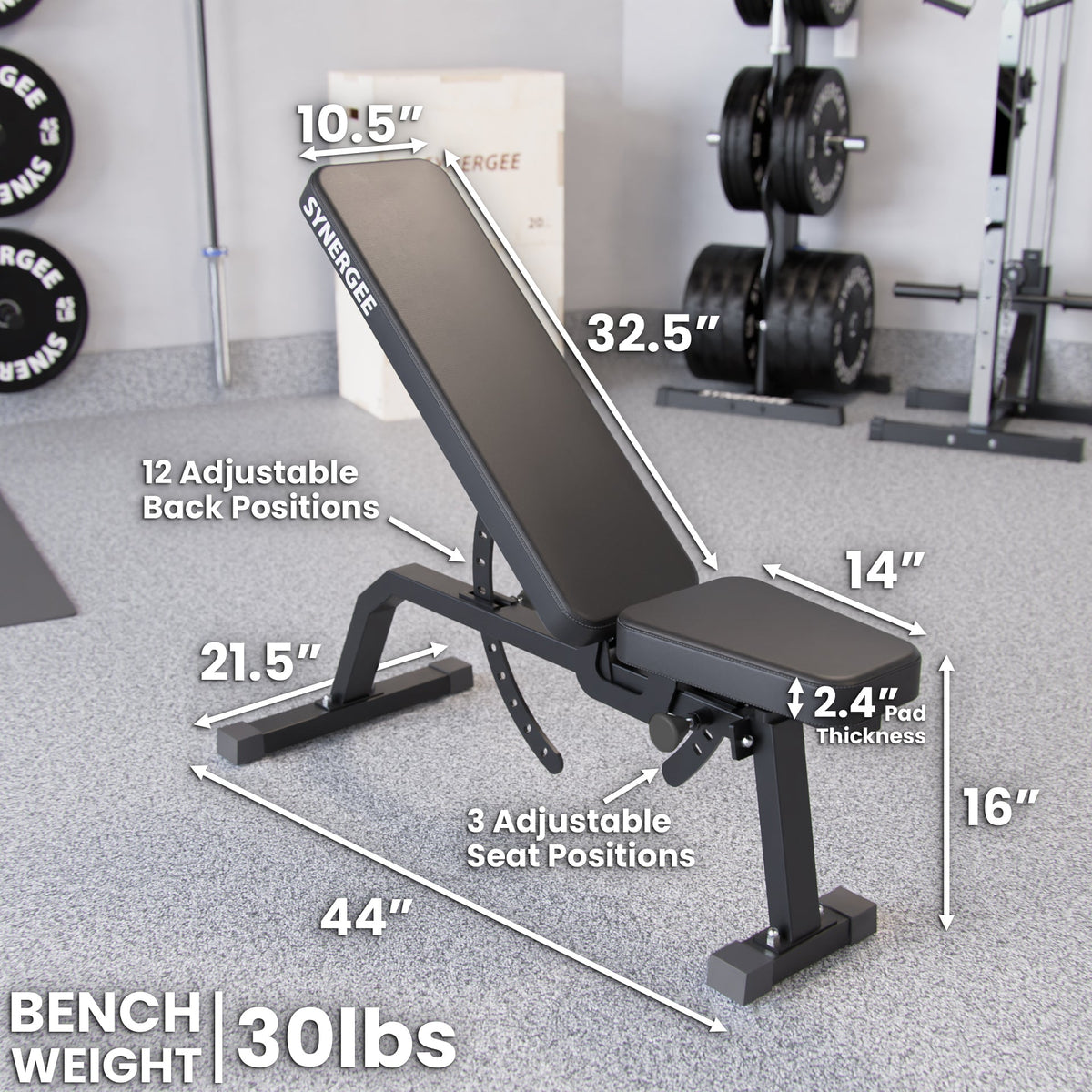 Adjustable Weight Bench with 12 back positions and 3 seat positions for versatile workouts.