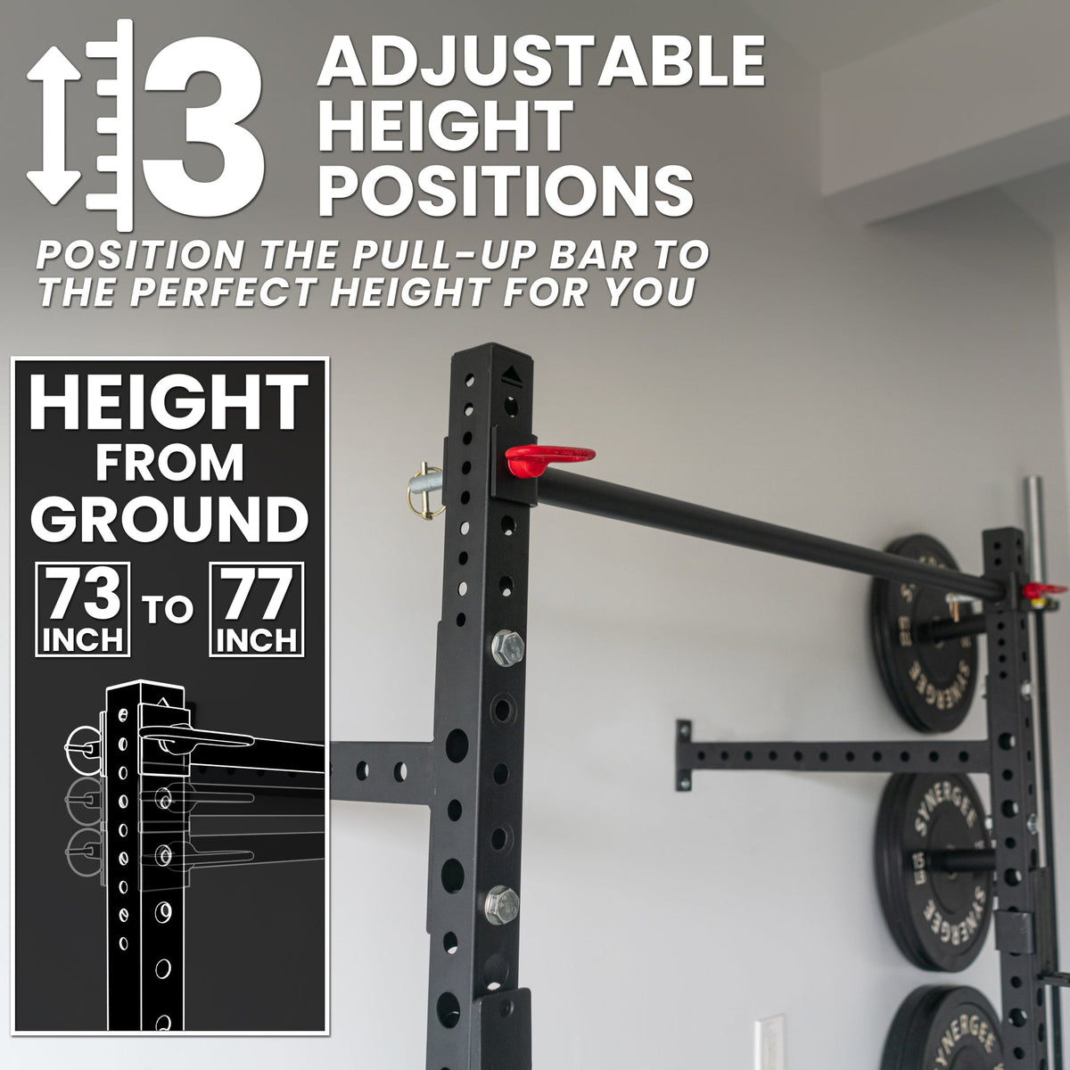 Adjustable Pull-Up Bar with 3 height positions for optimal workout comfort.