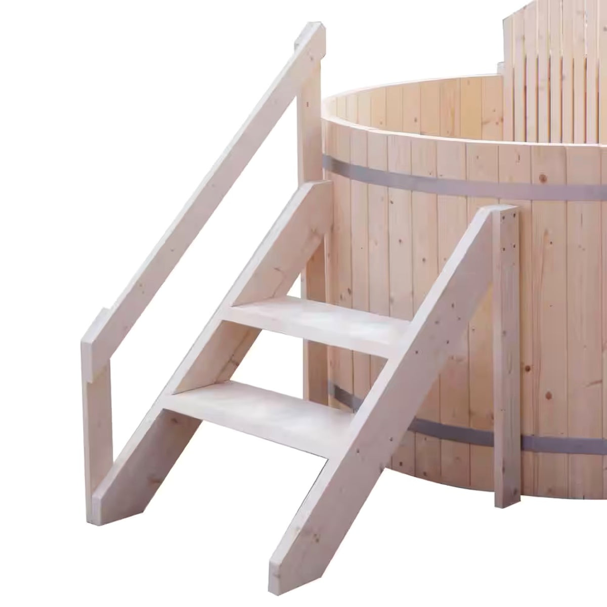 Wooden hot tub steps for easy access to the tub.