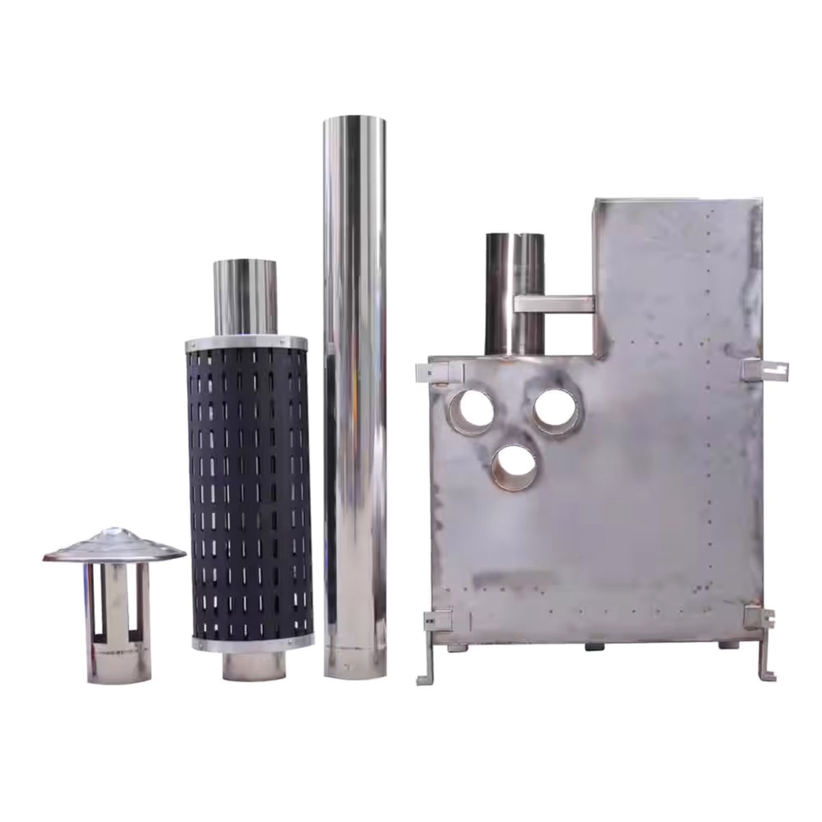 Stainless Steel Exhaust System featuring polished pipes and muffler components.