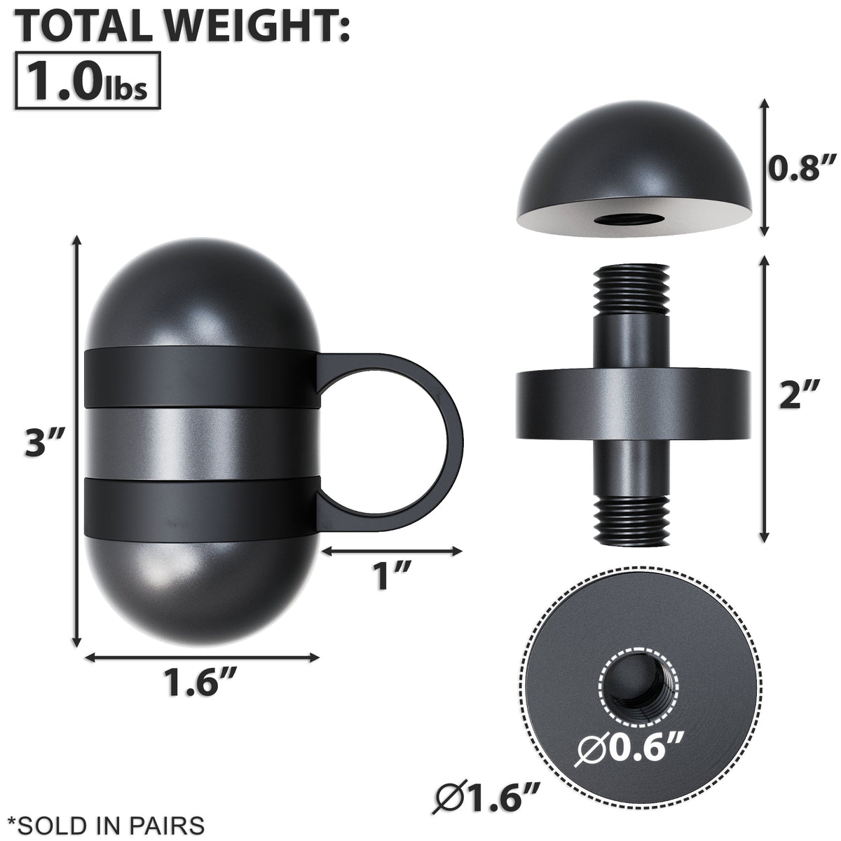Black weight set featuring two 1.0 lbs weights with a sleek design and easy grip.