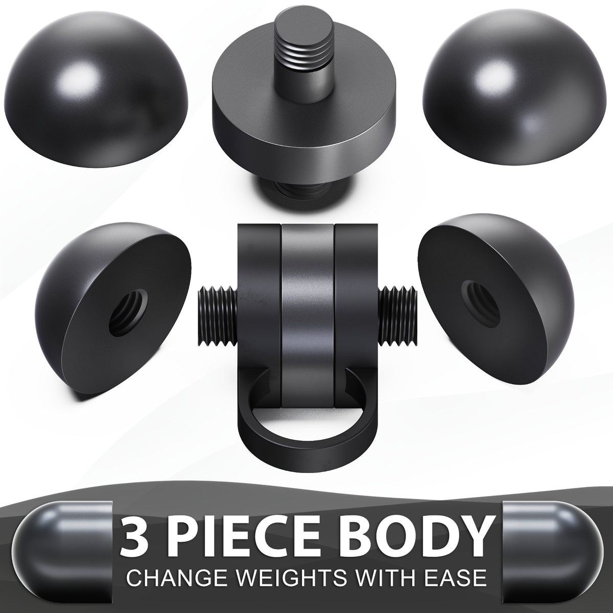 3 Piece Body weight change system with black components for easy adjustments.
