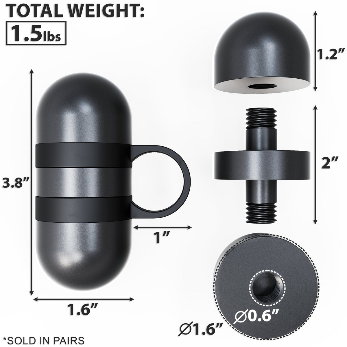 Product name: Black Magnetic Door Stopper with a sleek design and total weight of 1.5 lbs.
