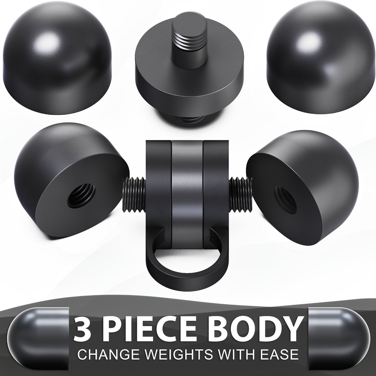3 Piece Body weight change system with black spherical weights for easy adjustments.