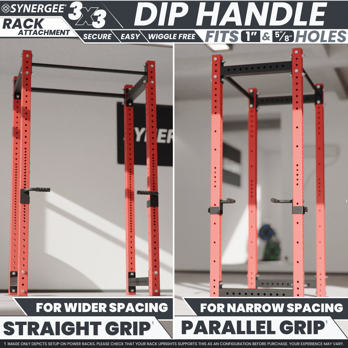 Dip Handle for Synergee Rack attachment, featuring straight and parallel grips for versatile workouts.