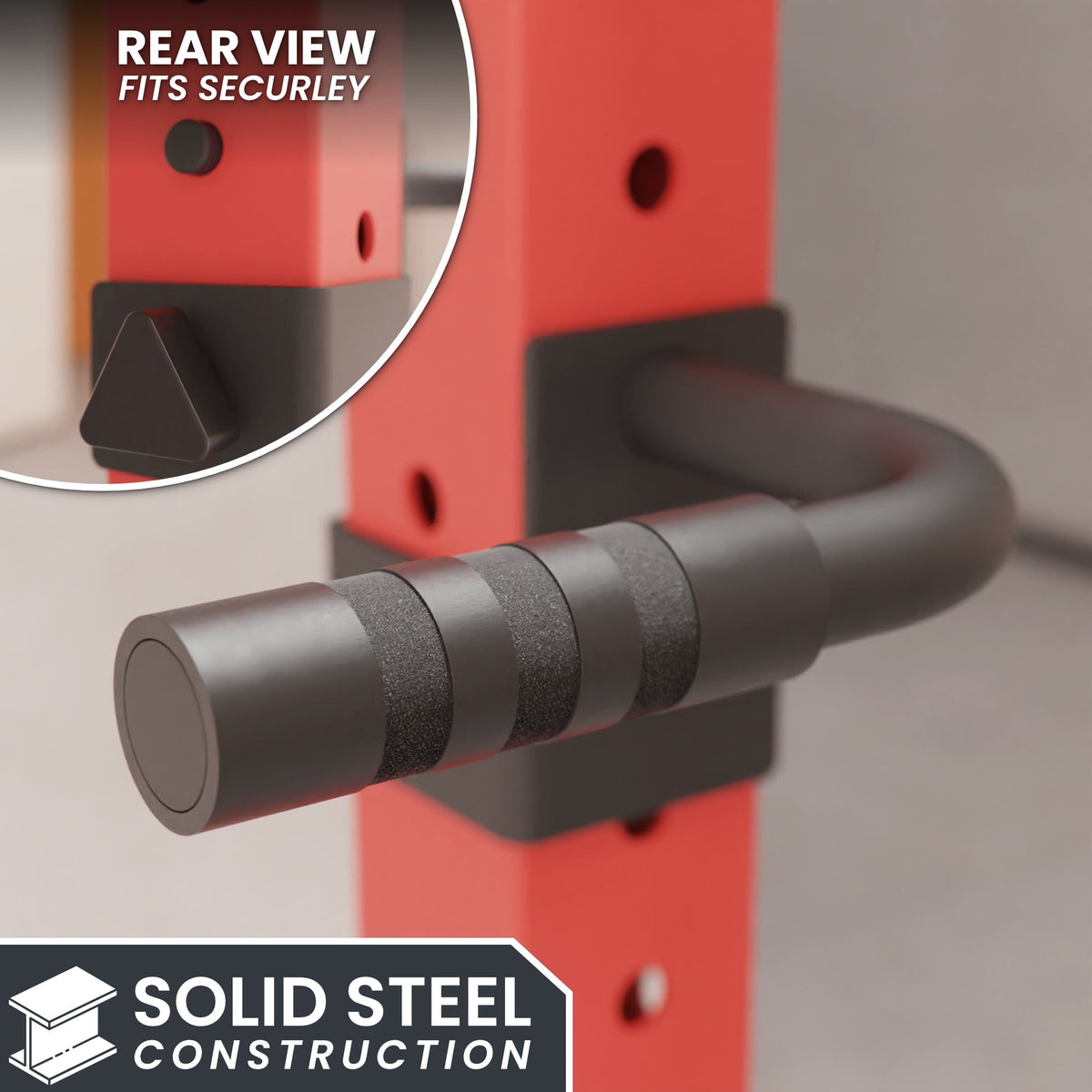 Solid Steel Construction rear view showing secure fit of the handle.