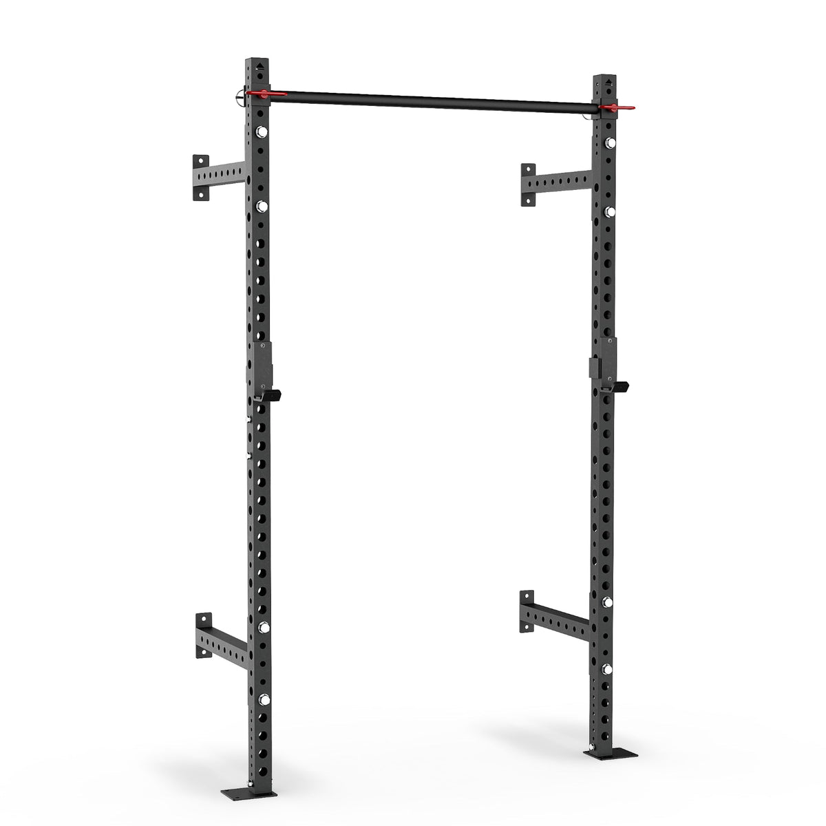 Power Rack with adjustable pull-up bar for strength training.