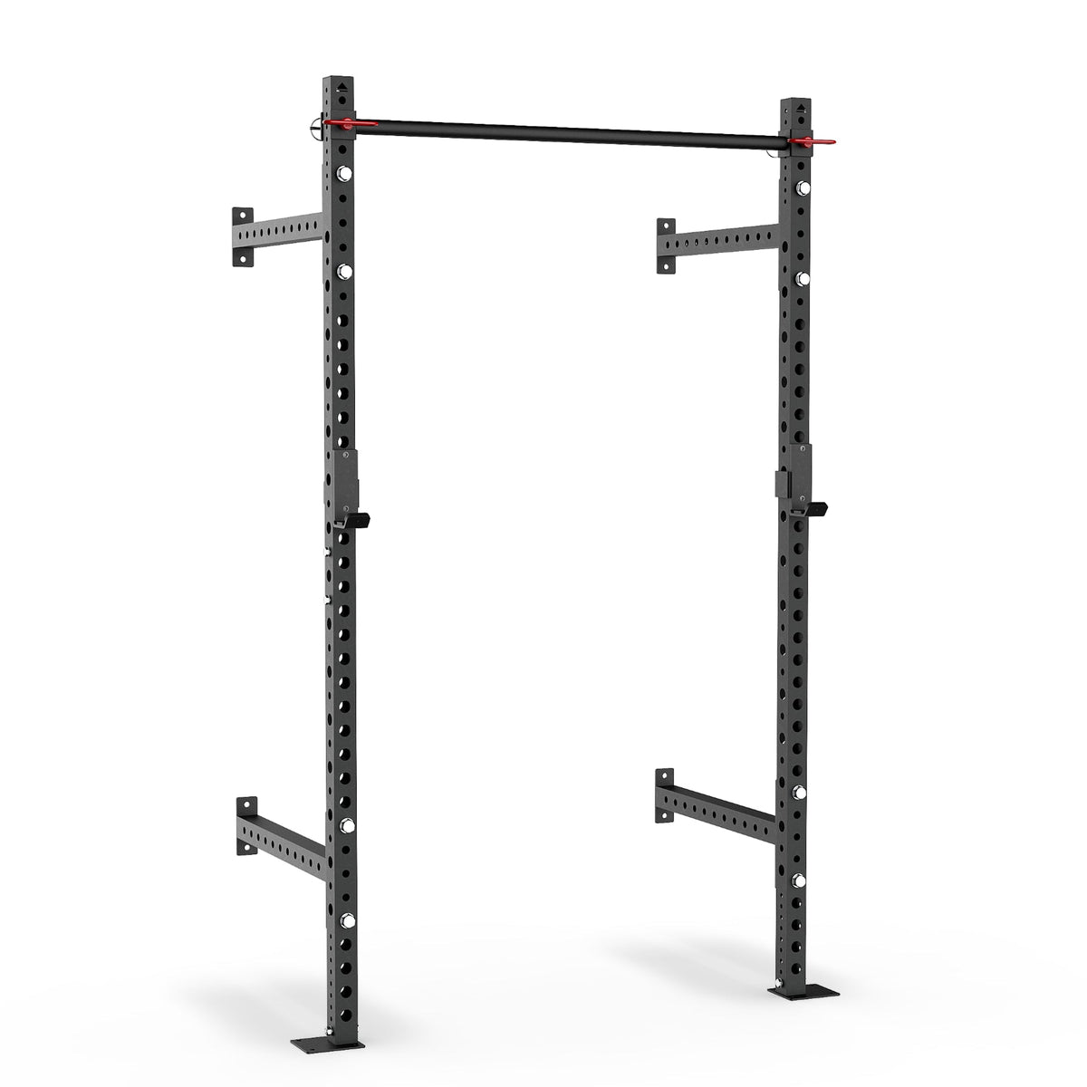Power Rack with adjustable pull-up bar for strength training.