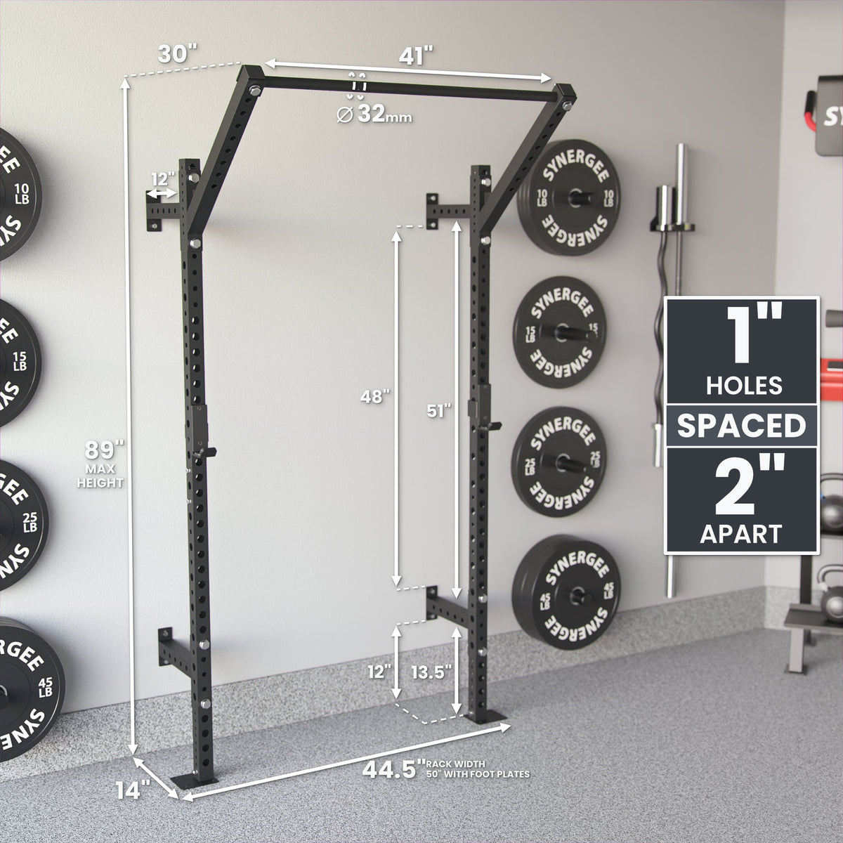 Heavy Duty Pull-Up Bar with 1-inch holes spaced 2 inches apart, ideal for home gyms.