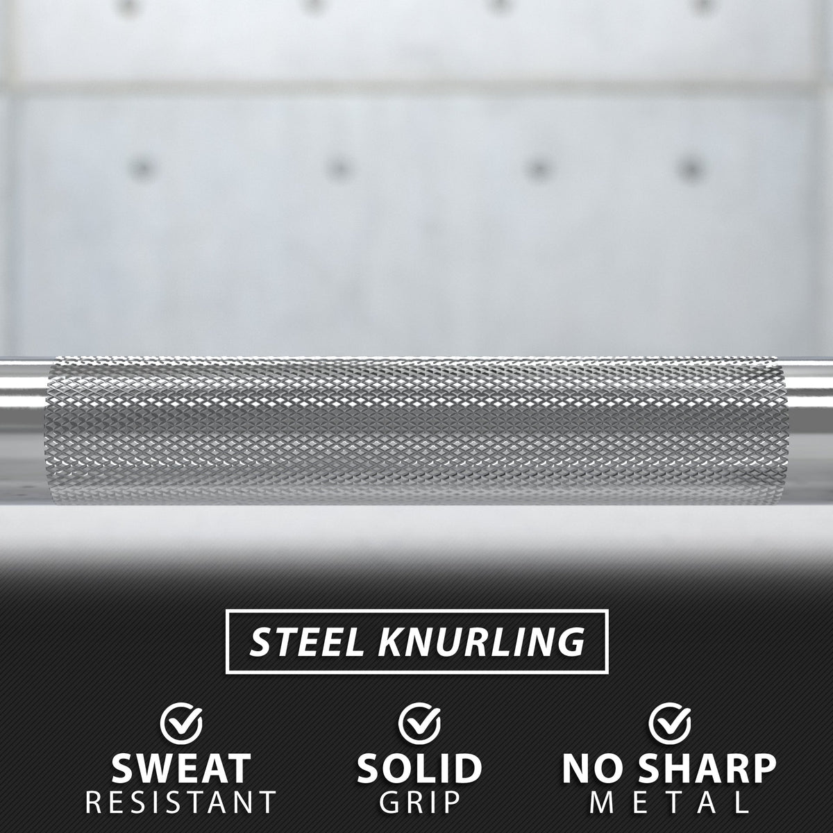 Steel Knurling bar with sweat resistant grip and solid texture for enhanced performance.