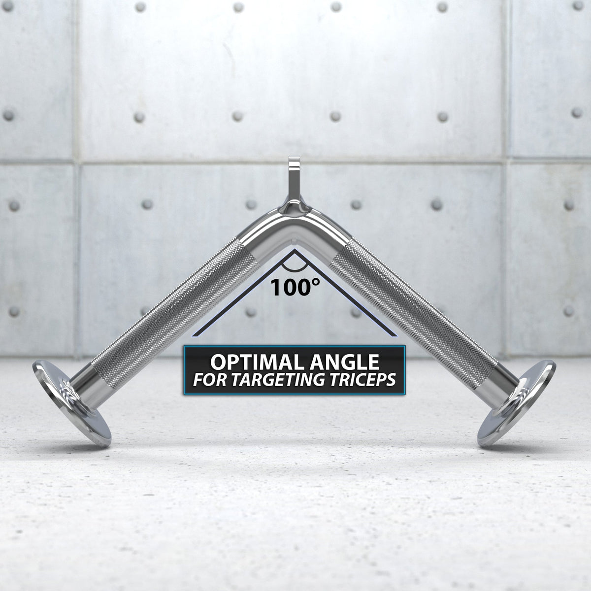 Tricep V-Bar attachment with optimal 100-degree angle for targeting triceps effectively.