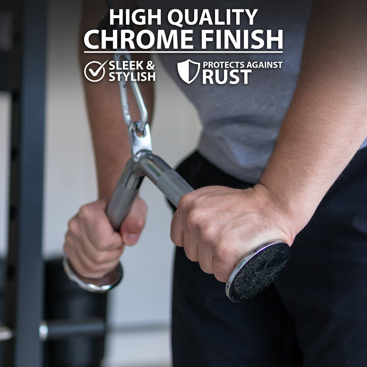 Chrome Finish Handle for Gym Equipment, sleek and stylish design protects against rust.