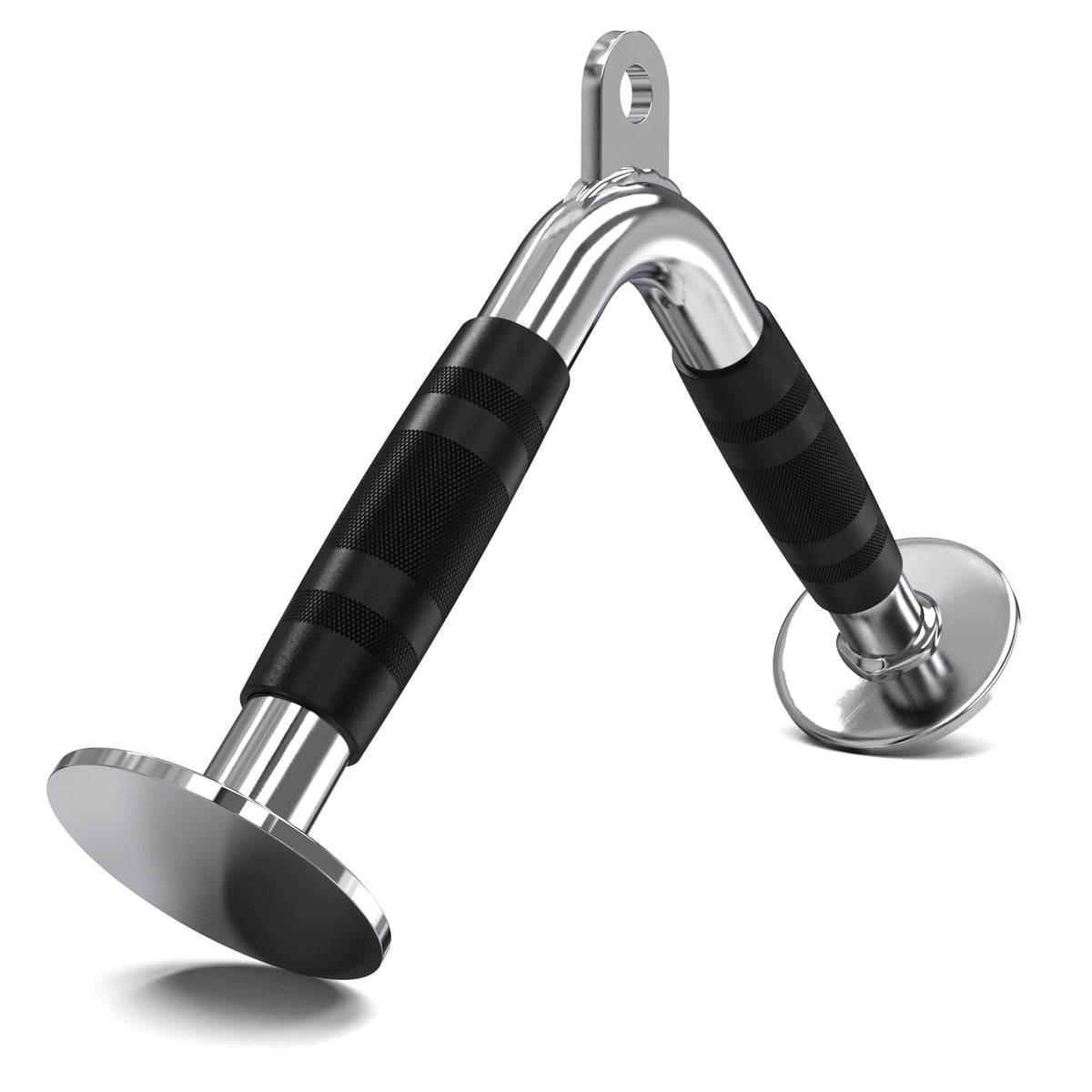Chrome push-up bars with black rubber grips for enhanced stability and comfort.