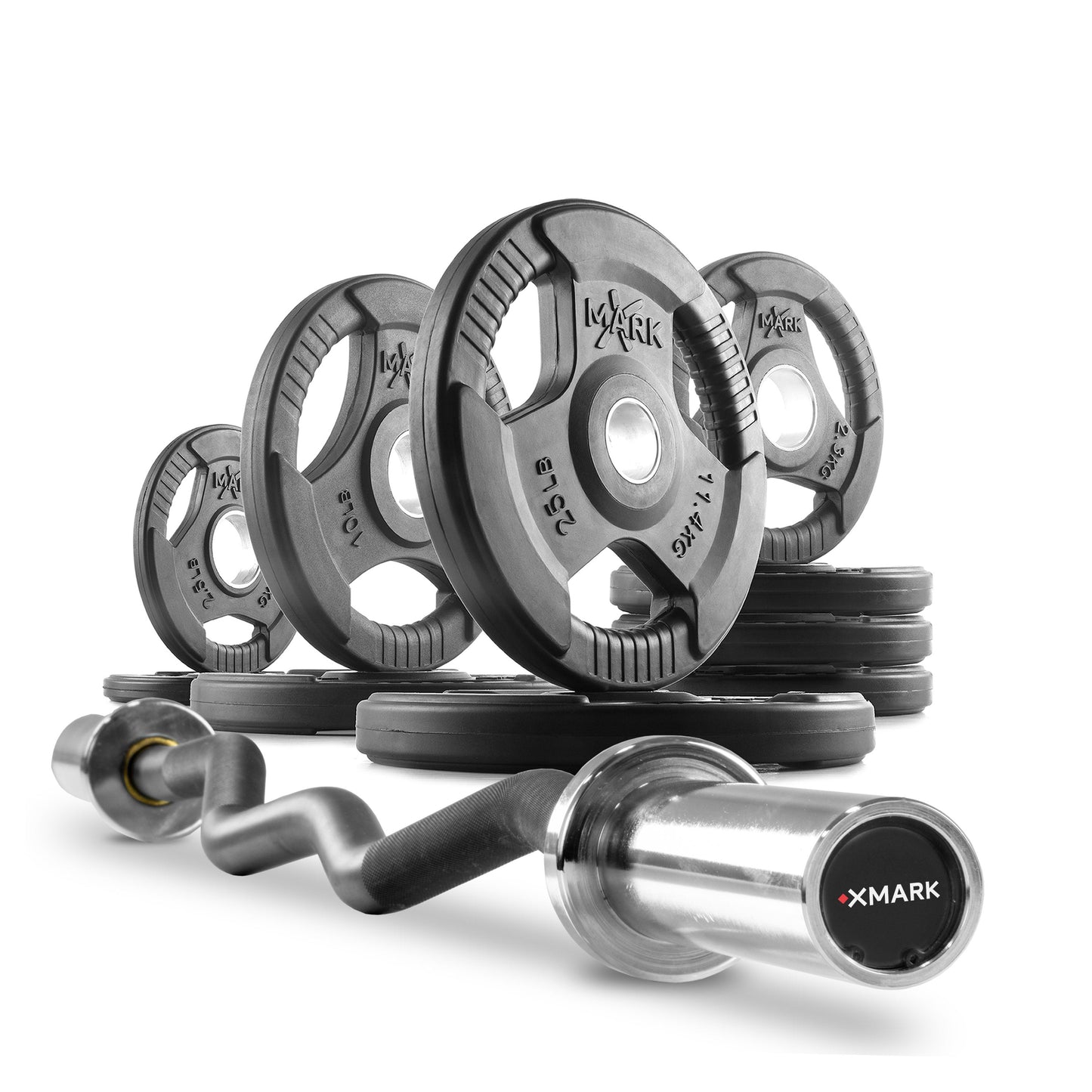 Tri-Grip Olympic Weight Plates and Curl Barbell Sets