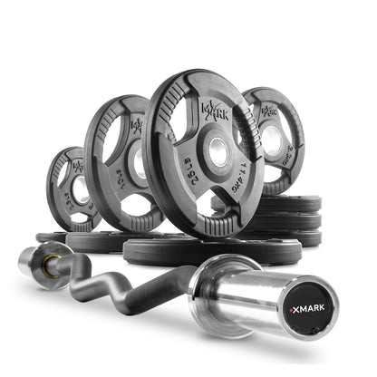 Tri-Grip Olympic Weight Plates and Curl Barbell Sets