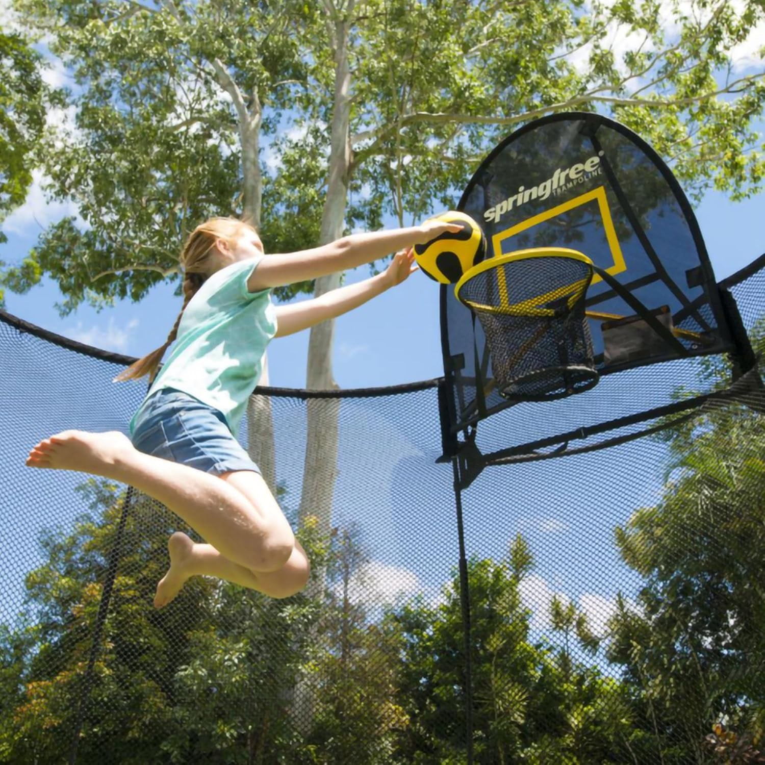 Trampoline – Springless Backyard Oval Trampoline with Enclosure for Kids - Multiple Sizes & Optional Add-On Attachments & Accessories