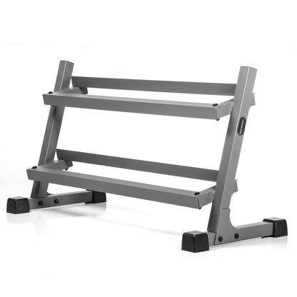 10 to 50 lbs. Rubber Hex Dumbbell Pairs Includes 2-Tier Storage Rack