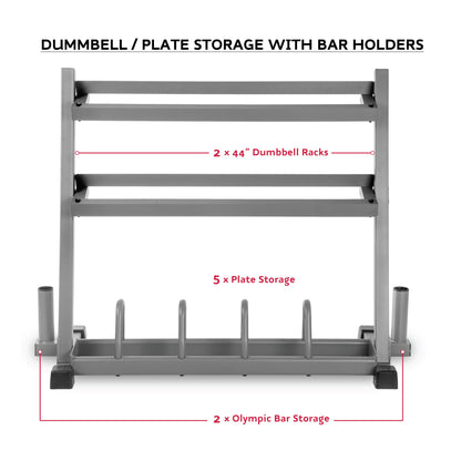 All-In-One Storage Solution, Dumbbells, Weight Plates and Barbells