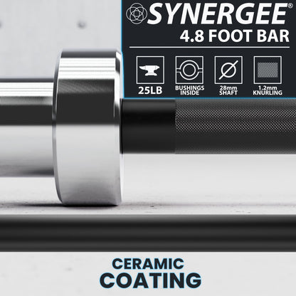 Synergee 4.8 foot bar with ceramic coating and knurling details for enhanced grip.