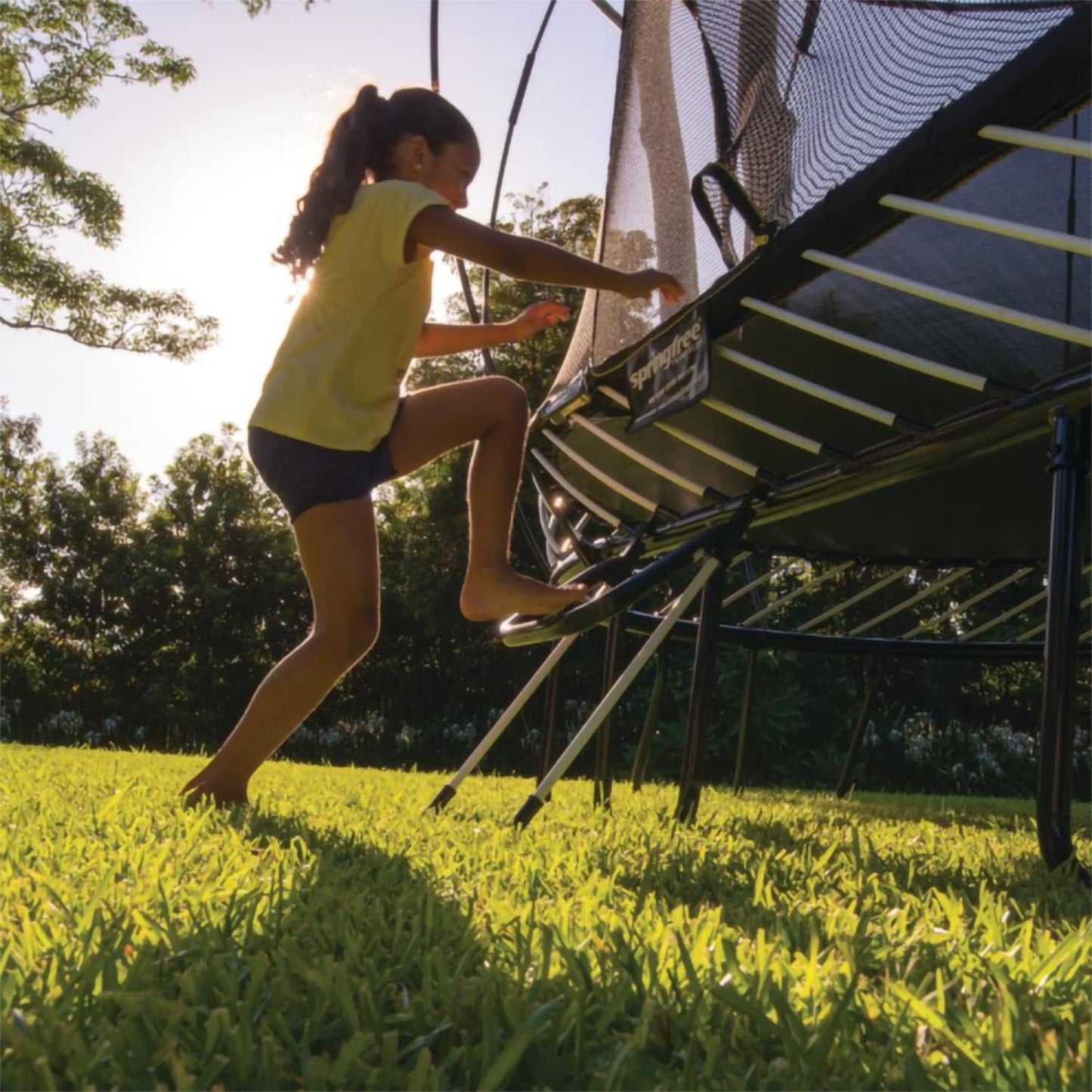 Trampoline � Springless Square Backyard Trampoline with Enclosure for Kids - 11Ft or 13Ft Sizes & Optional Add-On Attachments & Accessories