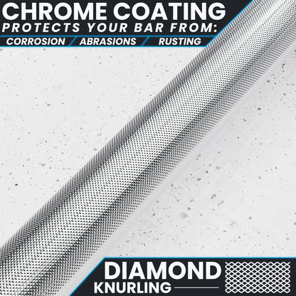 Chrome Coating bar with diamond knurling for enhanced grip and protection against corrosion.