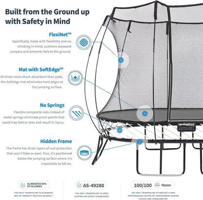 Trampoline � Springless Square Backyard Trampoline with Enclosure for Kids - 11Ft or 13Ft Sizes & Optional Add-On Attachments & Accessories