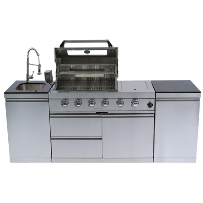 85" 4-Burner 72,000 BTU Silver Outdoor Kitchen Island Grill + Side Burner + Storage Cabinets & Drawers