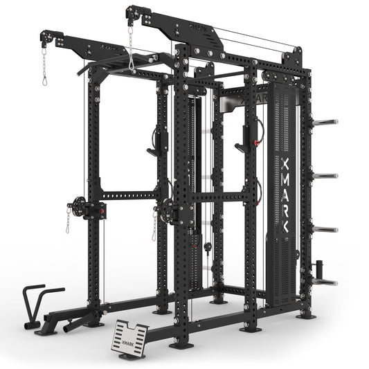 XMARC multi-functional gym equipment with adjustable pulleys and sturdy frame.