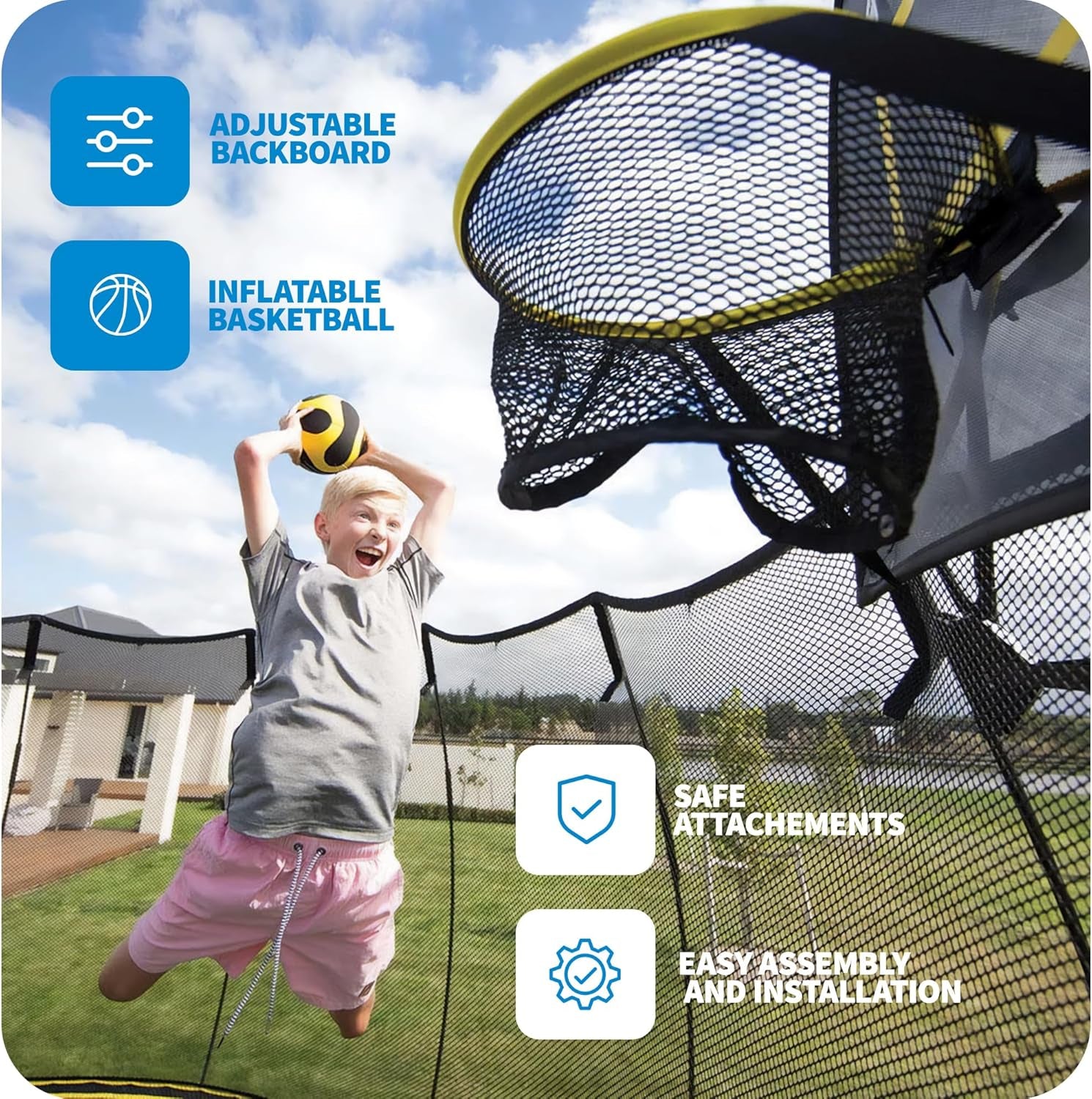 Trampoline � Springless Square Backyard Trampoline with Enclosure for Kids - 11Ft or 13Ft Sizes & Optional Add-On Attachments & Accessories