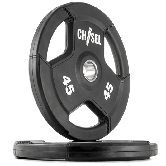 Chisel 45 lb weight plate with a durable rubber design for strength training.