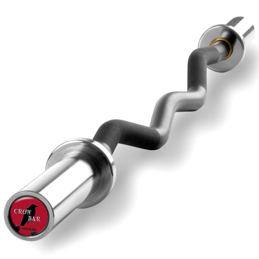 Crown Bar Olympic curl bar with a sleek design and rubber end caps for grip.