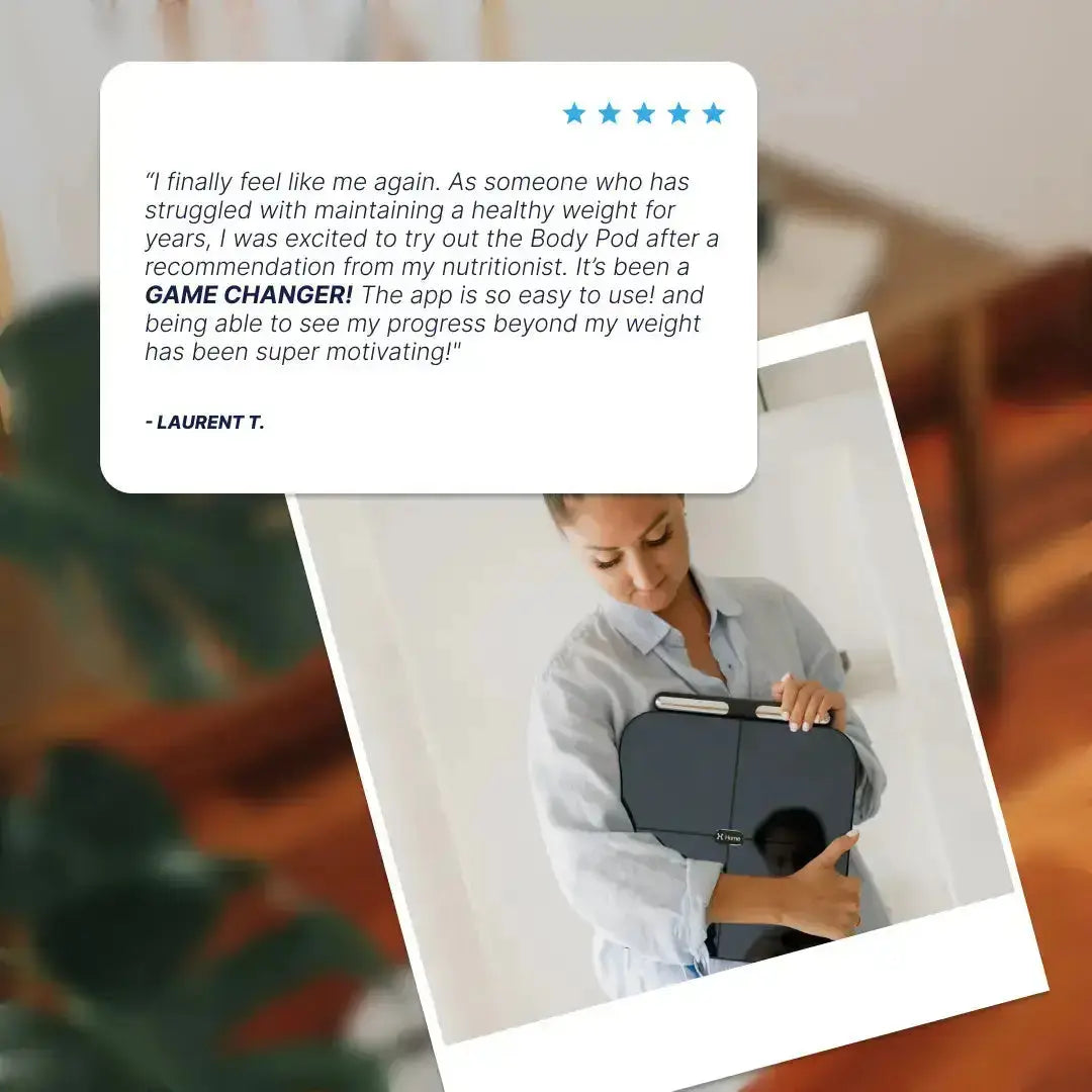 Body Pod user holding the device, showcasing its sleek design and functionality.