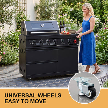 65" 4-Burner 72,000 BTU Black Outdoor Kitchen Island Grill +Side Burner + Marble Countertops