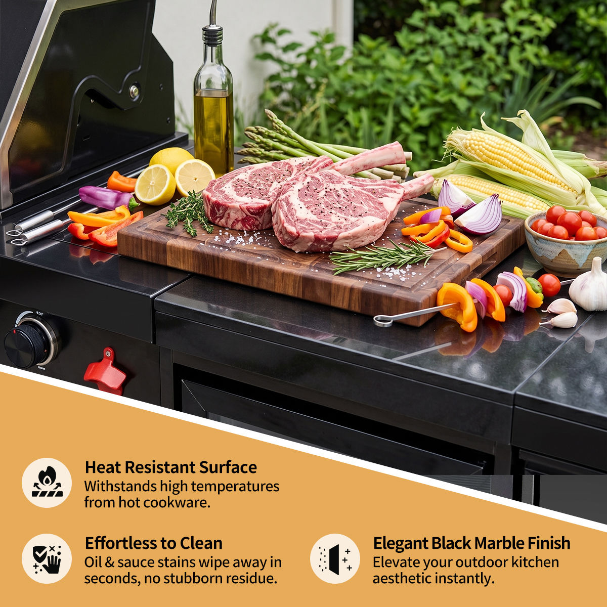 65" 4-Burner 72,000 BTU Black Outdoor Kitchen Island Grill + Round Side Burner