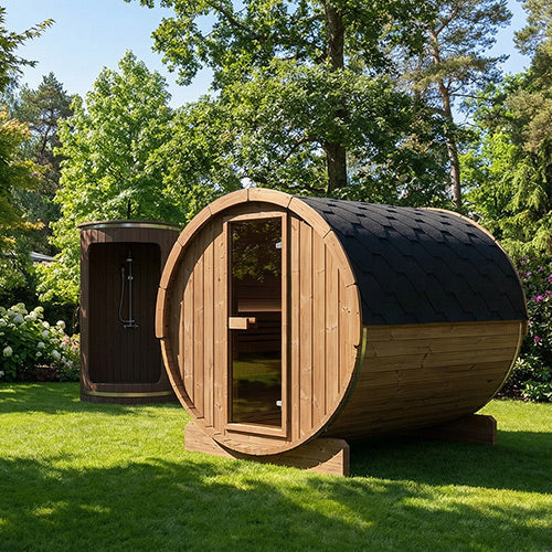 SaunaLife Model E8 | Large Outdoor Barrel Sauna