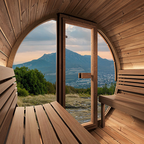 SaunaLife Model E8G | Large Barrel Sauna Full Glass Front