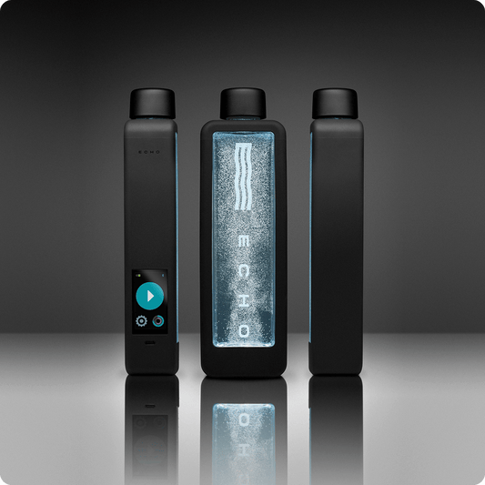Moto smart water bottle with LED display and sleek black design.