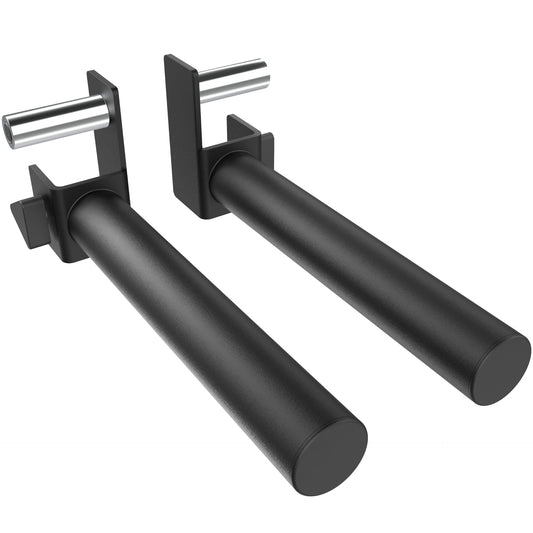 Heavy-duty dip bars designed for strength training, featuring a sturdy black finish.