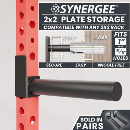 Synergee 2x2 plate storage attachment fits securely on any 2x2 rack, ensuring a wiggle-free experience.