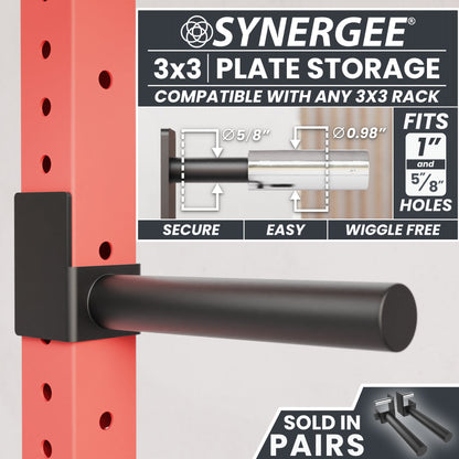 Synergee 3x3 plate storage attachment for secure and easy use with any 3x3 rack.