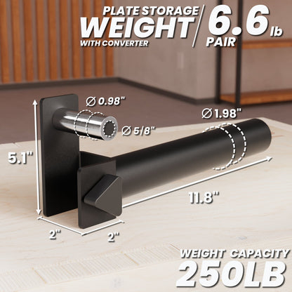 Plate Storage Weight with converter, 6.6 lb, designed for 250 lb capacity, featuring a sleek black finish.