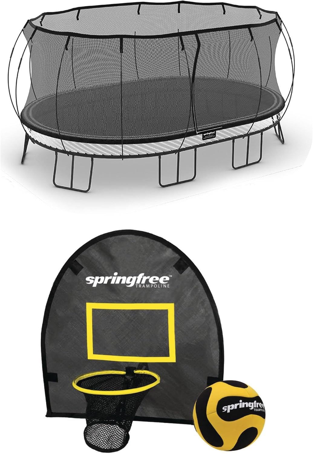 Trampoline – Springless Backyard Oval Trampoline with Enclosure for Kids - Multiple Sizes & Optional Add-On Attachments & Accessories
