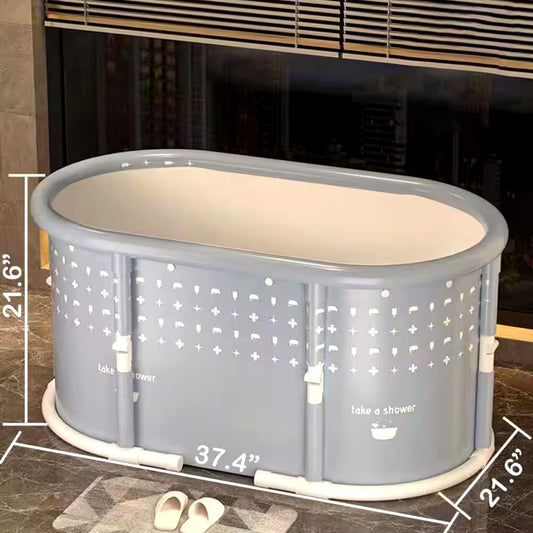 Portable bathtub with a gray exterior and white interior, measuring 37.4 inches long.